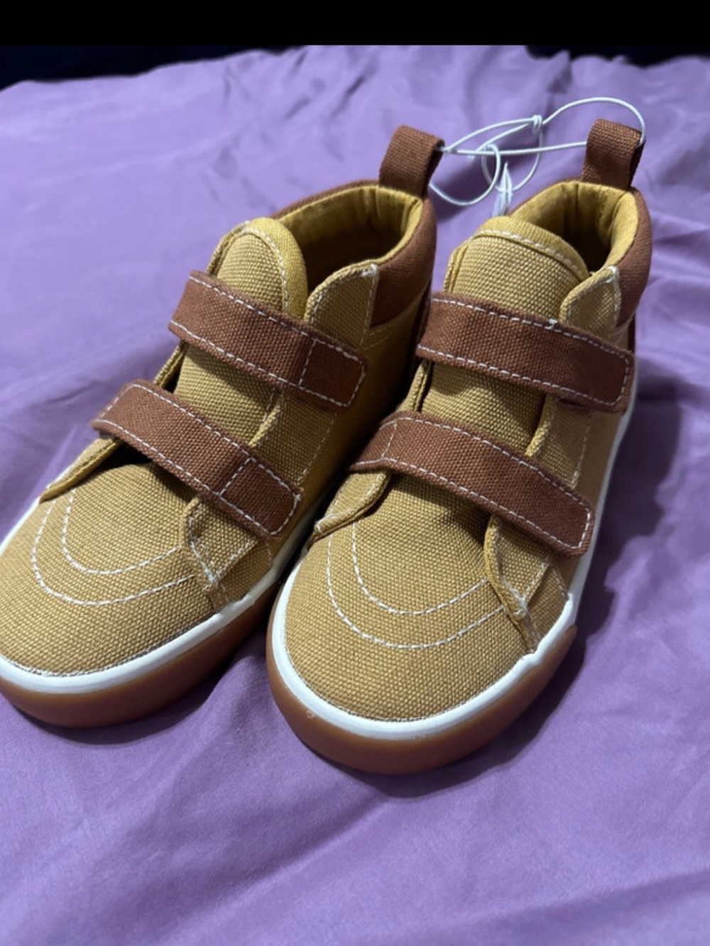 Old Navy Mustard Yellow Canvas Kids Velcro Sneakers with Brown Accents